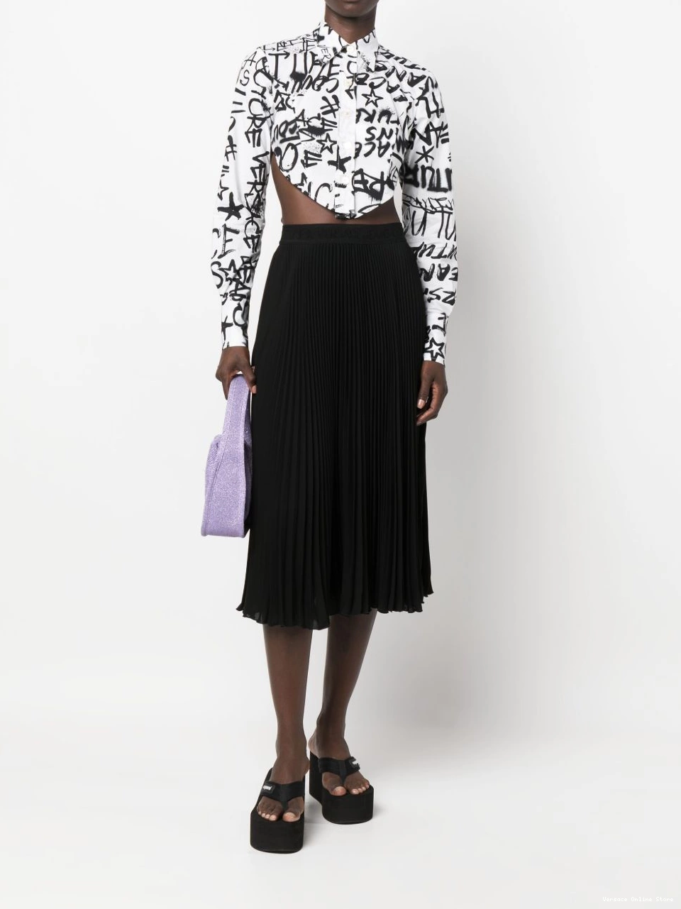 Affordable midi Couture Jeans Versace logo-waistband fully-pleated skirt Women 0813